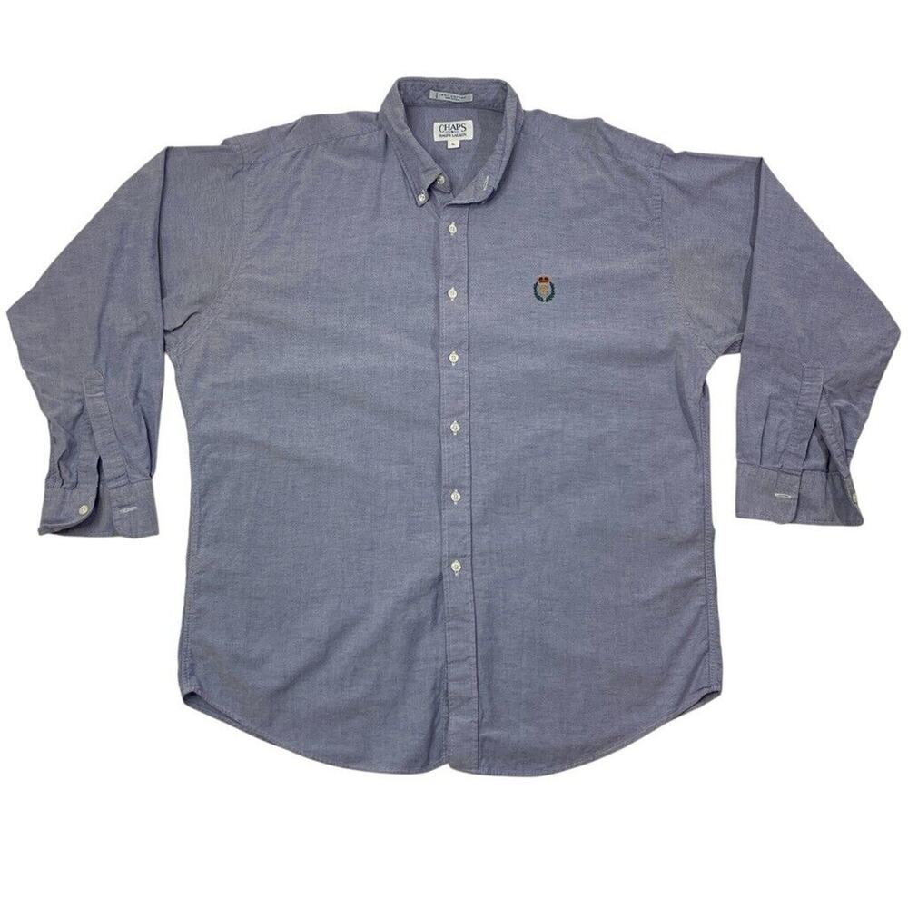 Vintage Chaps Ralph Lauren Shirt Mens Extra Large White Blue Cotton Button Down